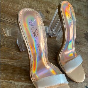 Clear Rose Gold Block Heel Sandal